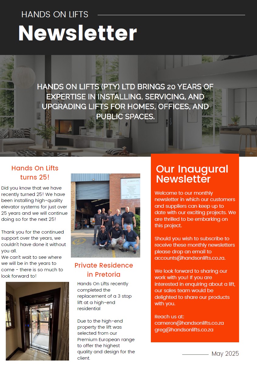 Hands on Lifts Newsletter May 2025