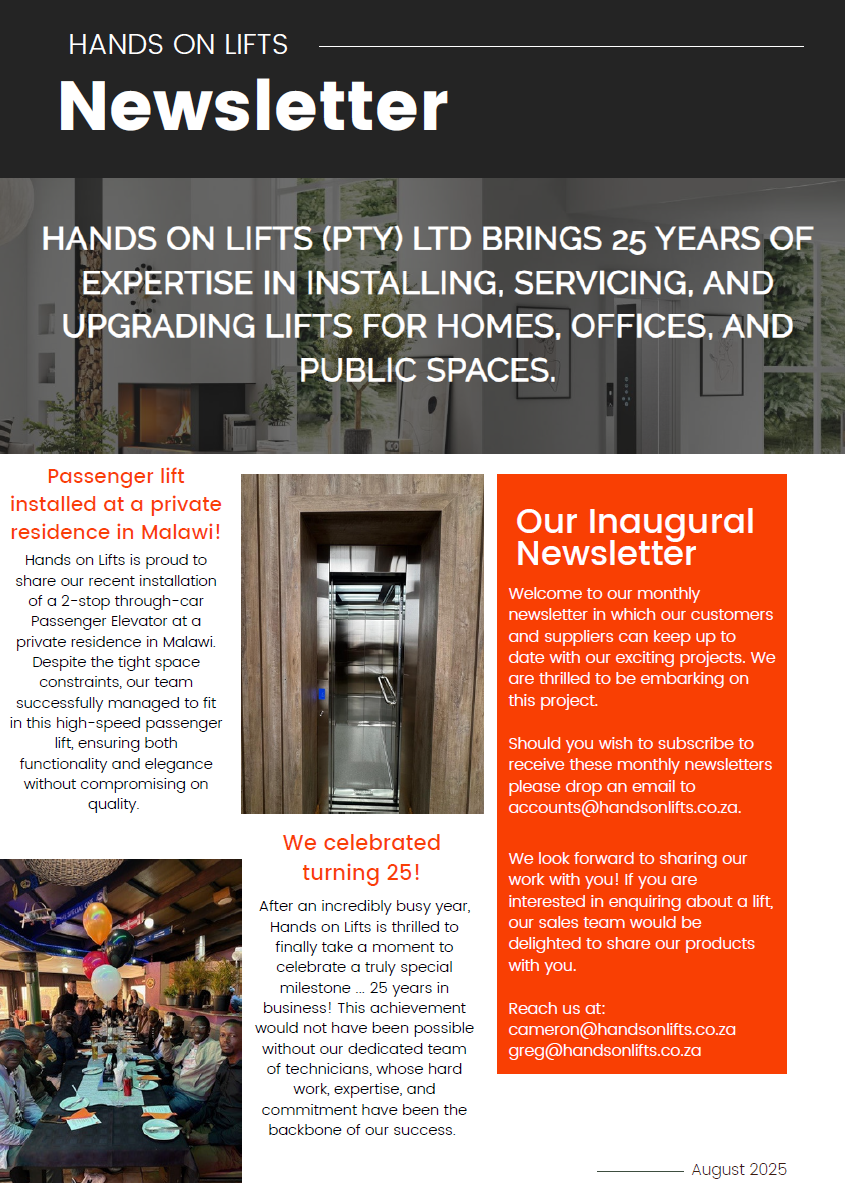 Hands on Lifts August 25 Newsletter