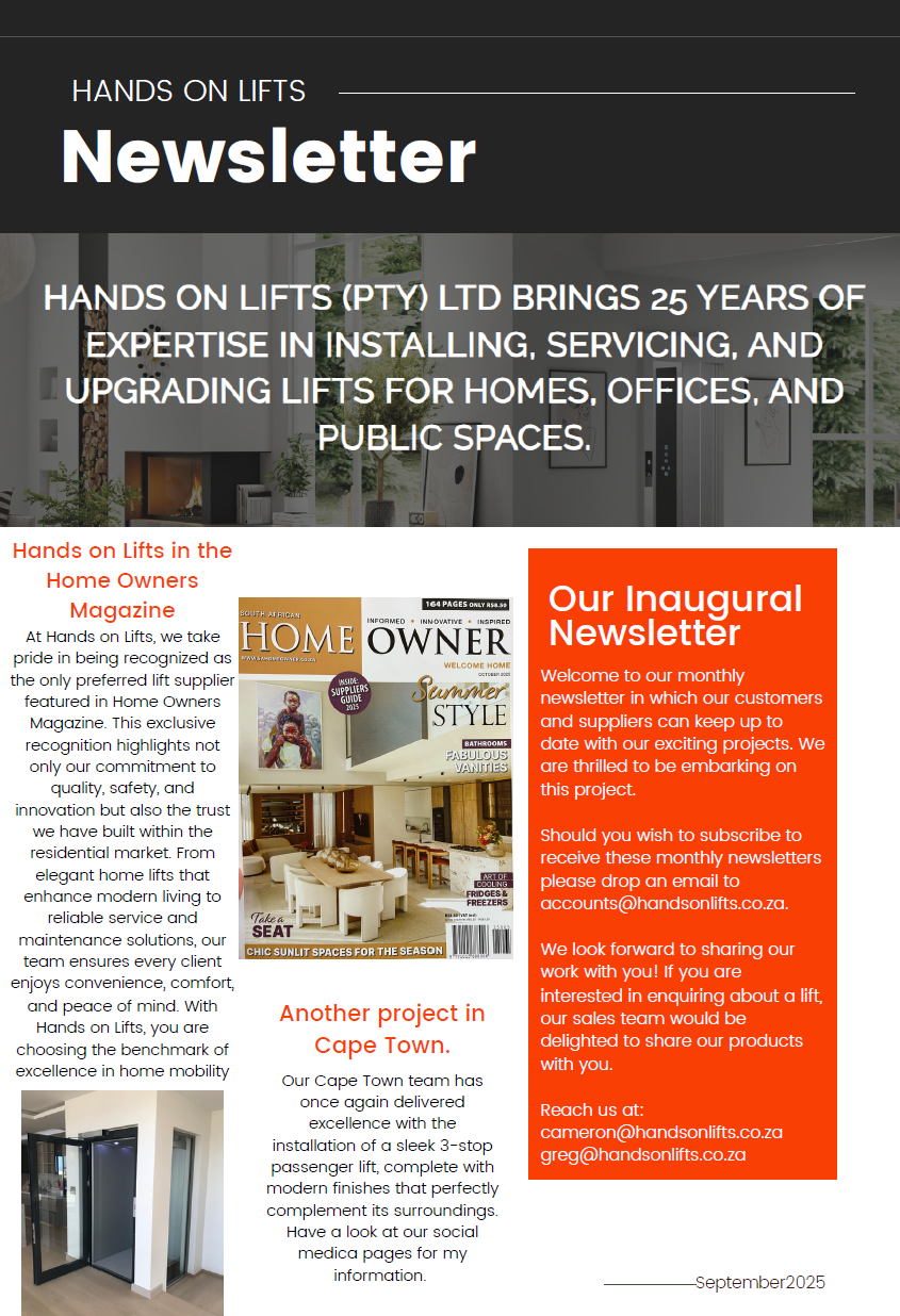 Hands on Lifts September 25 Newsletter